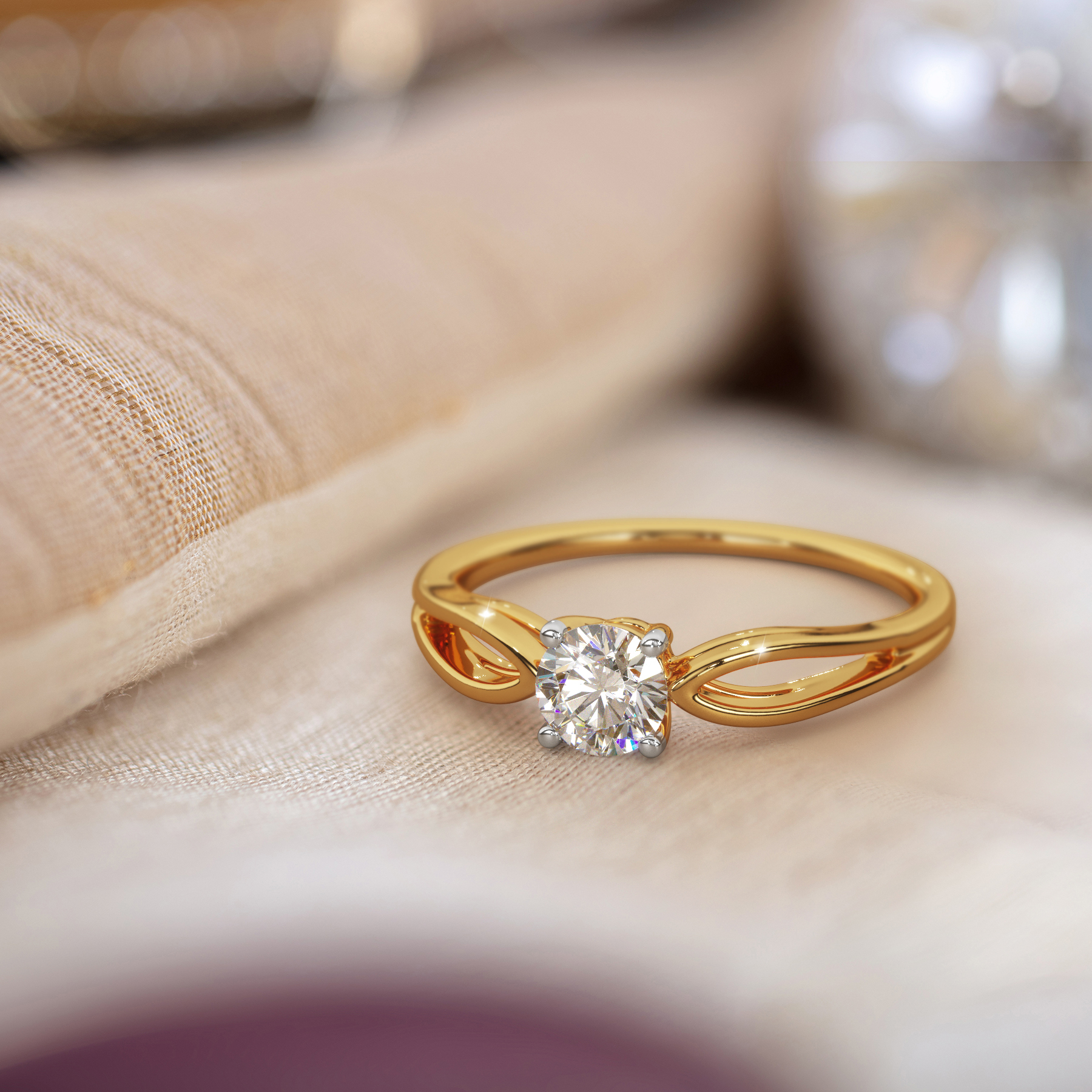 Yue Gold Pear Solitaire Ring